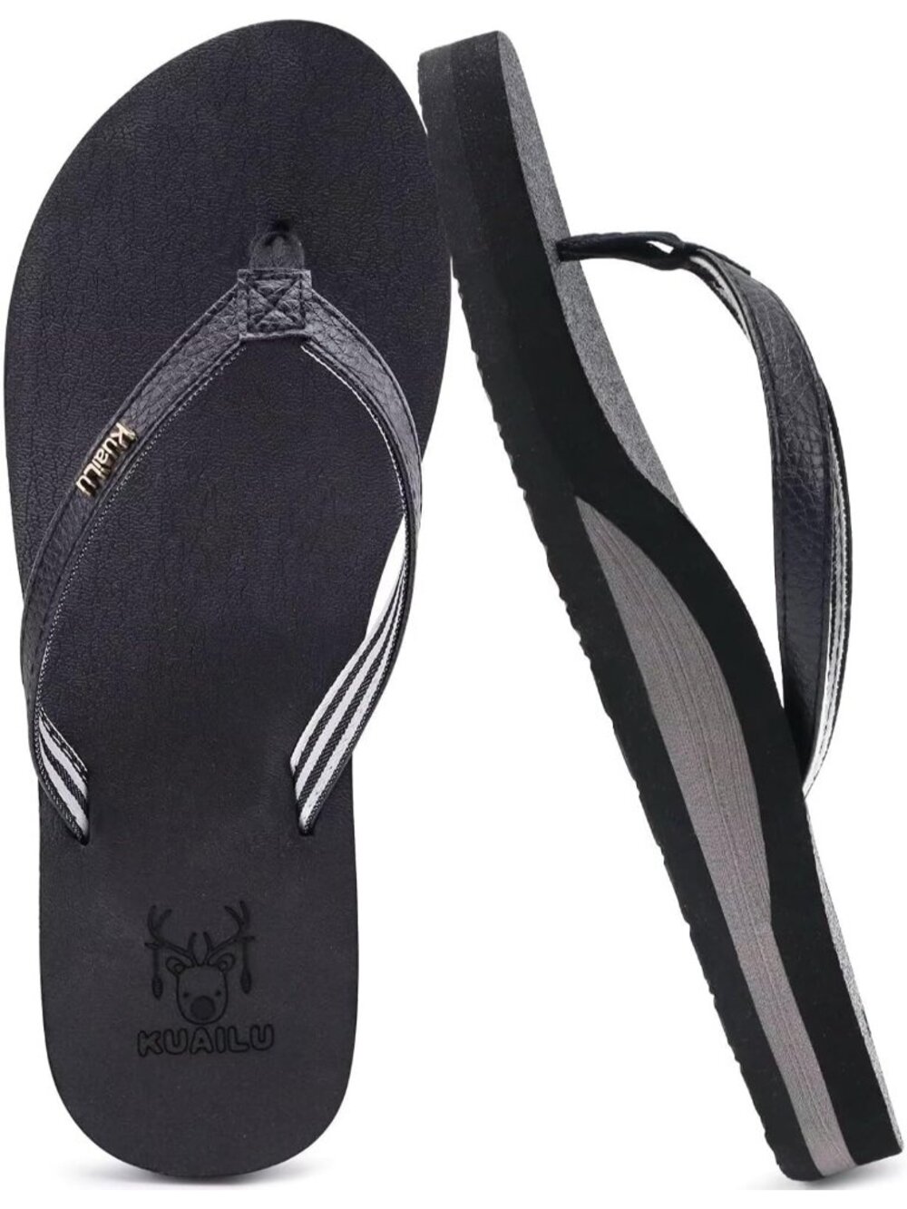 Women's All Black Arch Support Summer Beach Thong Sandals Comfortable Casual
